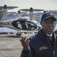 Mayor Eric Adams speaks during a news conference where he announced the city's support for electric vertical takeoff and landing (eVTOL) aircraft, Monday, Nov. 13, 2023, in New York.