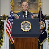 President Joe Biden delivers remarks on funding for Ukraine from the Roosevelt Room of the White House, Wednesday, Dec. 6, 2023, in Washington.