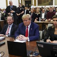Former U.S. President Donald Trump, with lawyers Christopher Kise and Alina Habba, attends the closing arguments in the Trump Organization civil fraud trial at New York State Supreme Court.