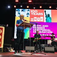 Brian Lehrer hosts the WNYC and Friends Centennial Celebration at SummerStage in Central Park on Sept. 9, 2024.