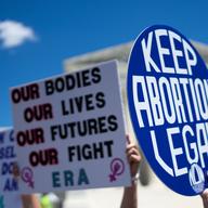 National Women's Strike holds a protest marking the second anniversary of Dobbs v. Jackson, the Supreme Court decision that overturned Roe v. Wade, outside the U.S. Supreme Court in Washington on Mond