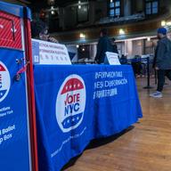 New Yorkers participate in early voting at a polling site in Brooklyn on October 29, 2024 in New York City. As Election Day approaches on November 5th, millions of Americans are casting their ballots