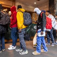 Migrants and asylum seekers arrive at Roosevelt Hotel in Manhattan, New York on Jan. 4, 2024. 