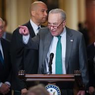  Senate Minority Leader Chuck Schumer (D-NY) speaks during a press conference following a policy luncheon at the U.S. Capitol on March 11, 2025 in Washington, DC. Schumer answered a range of questions