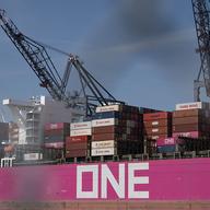 Containers are stacked on the deck of cargo ship One Manhattan at Port Jersey Container Terminal in New Jersey, U.S., May 1, 2025.
