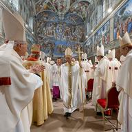 American Cardinal Robert Francis Prevost presides over his first Holy Mass as Pope Leo XIV with cardinals in the Sistine Chapel at the conclusion of the Conclave on May 09, 2025 in Vatican City, Vatic