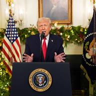 U.S. President Donald Trump addresses the nation from the Diplomatic Room of the White House on December 17, 2025 in Washington, DC.