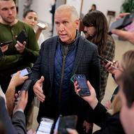 U.S. Sen. Thom Tillis (R-NC) talks with reporters ahead of a vote in the U.S. Capitol on January 27, 2026 in Washington, DC.