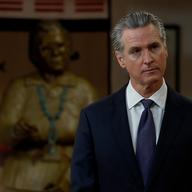 California Gov. Gavin Newsom looks on during a press conference at Friendship House Association of American Indians on January 16, 2026 in San Francisco, California.