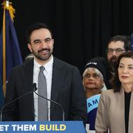 New York City Mayor Zohran Mamdani is joined by New York Governor Kathy Hochul at an event in Brooklyn to support more housing construction in New York City on February 10, 2026 in New York City.