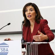 New York State Governor Kathy Hochul speaks during a builders Expo at the Huntington Hilton in Melville, New York on March 26 2026.