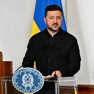 Ukraine's President Volodymyr Zelensky speaks during a press point with Italy's Prime Minister, Giorgia Meloni at Palazzo Chigi after their meeting in Rome on April 15, 2026.