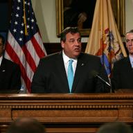 Gov. Chris Christie announces his selection of Robert Hanna, right, President of the Board of Public Utilities, and Judge David Bauman of the Superior Court of New Jersey to the NJ Supreme Court.