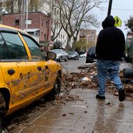 Destroyed taxi cab in Brighton Beach after Hurricane Sandy.