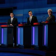 MYRTLE BEACH, SC - JANUARY 16: Republican presidential candidates (L-R) Texas Gov. Rick Perry, former U.S. Sen. Rick Santorum (R-PA), former Massachusetts Gov. Mitt Romney, former U.S. House Speaker N
