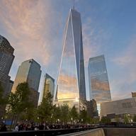 View of One World Trade Center from the 9/11 Memorial.