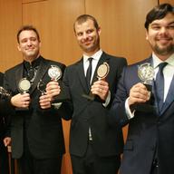 'The Book of Mormon,' which opened on Broadway in March, won nine Tony Awards. Here: Casey Nicholaw, Trey Parker, Matt Stone and Robert Lopez.