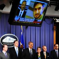 US Attorney General Eric Holder (C) answers a question during a press briefing regarding the investigation into the Times Square attempted bombing, in Washington, DC, on May 4, 2010. 