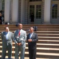Assemblyman David Weprin and a spokesman for AAA at City Hall lobbying for a bill that would make staged accidents for insurance claims a felony offense.