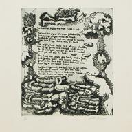 Welsh poet Dylan Thomas wrote inside an illustration by Peter Grippe, the printmaker, painter and sculptor who took over Atelier 17 in 1951.