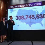 U.S. Census Bureau Director Robert Groves, Acting Deputy Secretary of Commerce Rebecca Blank, and U.S. Secretary of Commerce Gary Locke announce the first results of the 2010 Census during a press con