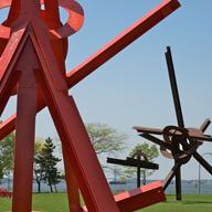 Mark di Suvero's work on view on Governors Island: 'Figolu,' 'Will' and 'Mahatma.'