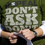 A woman calling for a repeal of the military's policy of "Don't ask, don't tell"