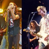 Eddie Vedder of Pearl Jam (L) and Kurt Cobain of Nirvana (R)