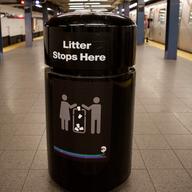 Trash can at subway station.
