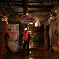 Ground floor of the Deutsche Bank building in lower Manhattan where there are only a few stories left to demolish.