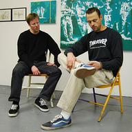Brooklyn artist David Pierce (L) and his high school buddy Justin Wilkens (R). Wilkens served two deployments in Iraq.