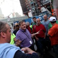 Concrete workers at the World Trade Center, arguing with Kieran 'O Sullivan, the secretary treasurer of Local 18A