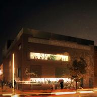 A rendering of the new Original Music Workshop studio and performance space by night.