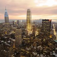 View of the Manhattan skyline with proposed skyscraper at 15 Penn Plaza by Pelli Clarke Pelli