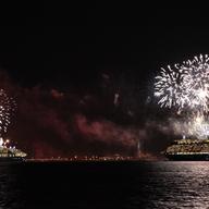 Queen Elizabeth and Queen Mary II leaving New York on January 13, 2011