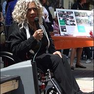 Ellen Stewart, founder of La MaMa, speaking at a Department of Cultural Affairs event in 2008.