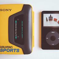 A Sony Walkman with its successor, the iPod