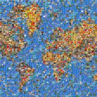 A world map mosaic.