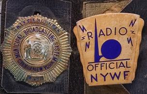 Isaac Brimberg's original WNYC shield and New York World's Fair badge.