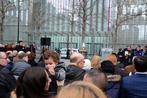 Dozens of family members of the six people killed in the 1993 World Trade Center bombing and former World Trade Center employees attend the 25th anniversary memorial service of the attack.