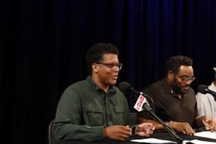 Michael Braugher speaks during Theater of War performance of The Old Man
