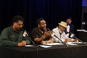 Chad Coleman speaking during the Theater of War performance of The Old Man