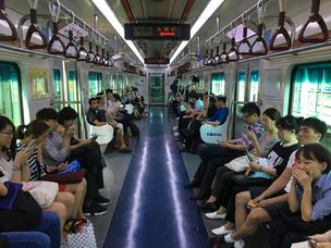 Another type of subway car in the Seoul Metro.