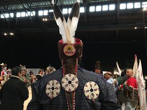 George Stonefish Bearskin is Lenape  and was the head man dancer at the Lenape Powow. He's from Albuquerque, New Mexico, and his father George Stonefish ran the Pow Wow Sunday.