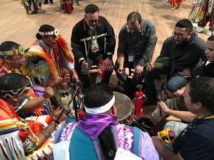 One of two drum groups at  the first Lenape Pow Wow in Manhattan since the 1700s.