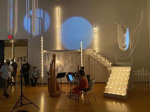 Swanson Gallery with trio setting up (at Bang on a Can Summer Festival 2022 at MASS MoCA)