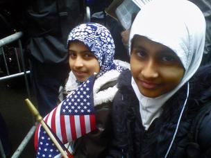 Young demonstrators at a protest against Rep. Peter King's hearings in Times Square