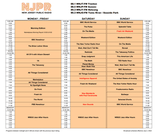 July 2022 NJPR air schedule