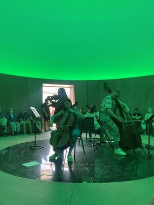 A performance of Lucy McKnight's 'fated joy' inside James Turrell’s light installation, C.A.V.U. 