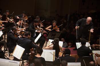 Daniel Barenboim conducts the West-Eastern Divan Orchestra in Beethoven's Symphony No. 2 at Carnegie Hall on Feb. 3, 2013.